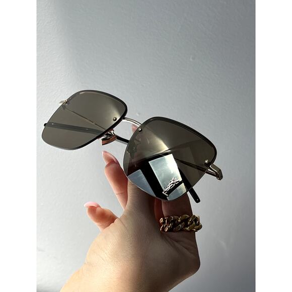 NEW Saint Laurent SL312M Gold Mirror Logo Square Sunglasses - Picture 8 of 8